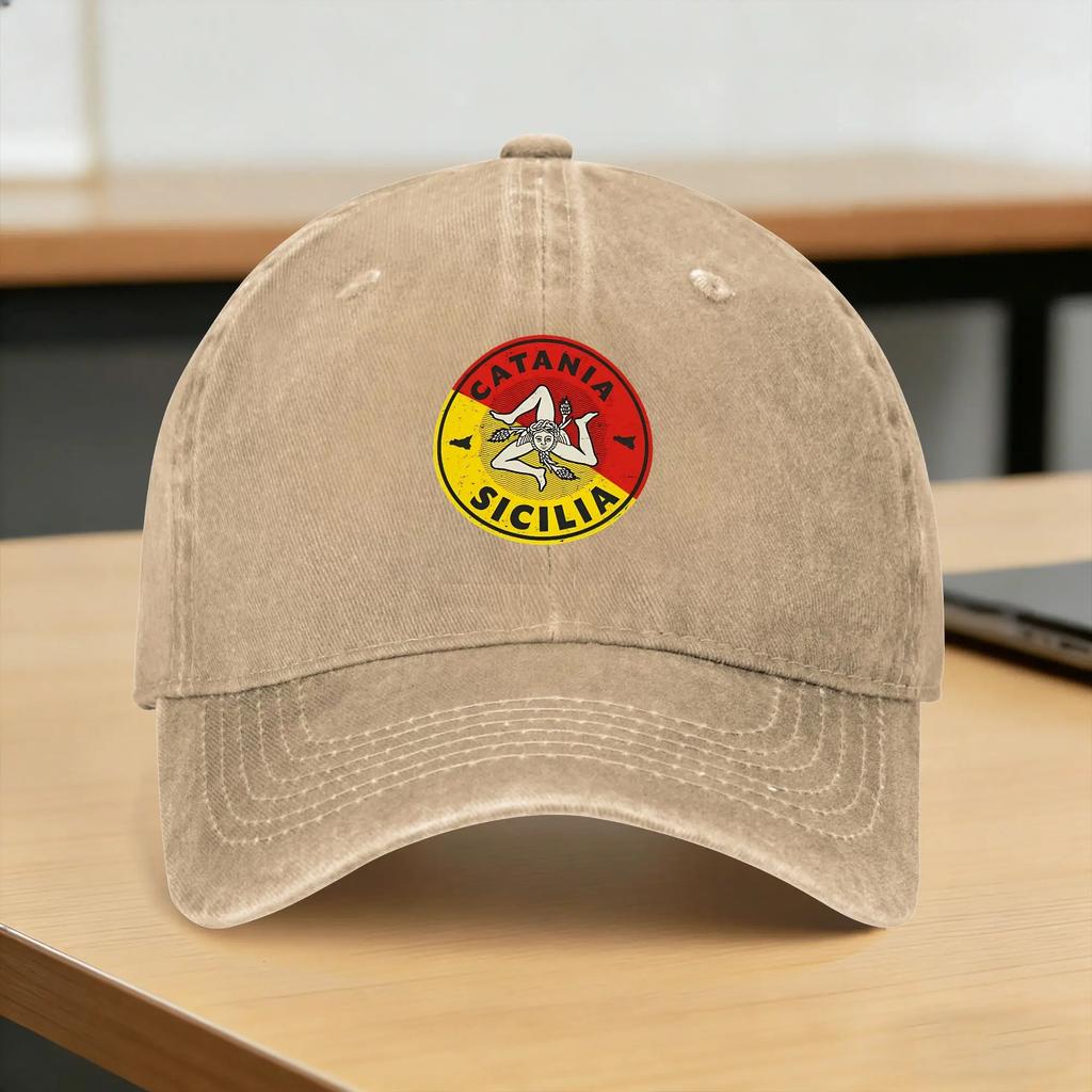 Frühling Catania Sizilien Trinacria Baseballkappe Sonne Sonnenschirm Design Gewaschen Hip Hop Hüte Unisex Damen Freizeit Outdoor Sportkappen