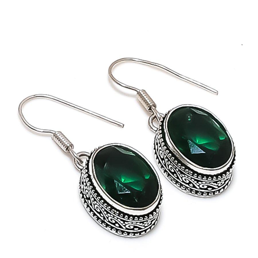 Natural Chrome Diopside Gemstone 925 Sterling Silver Jewelry Earring 1.38" d5Z16