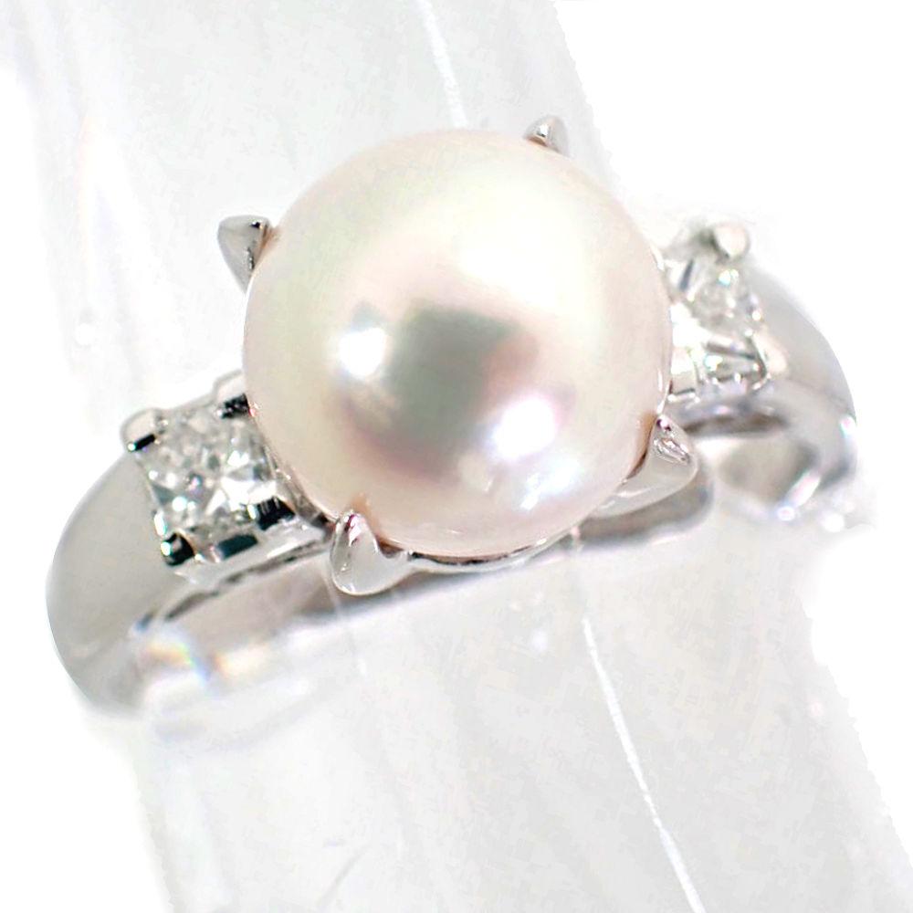 [Used] Pt900 Akoya White Pearl Diamond Ring / Size 12 / J1-4