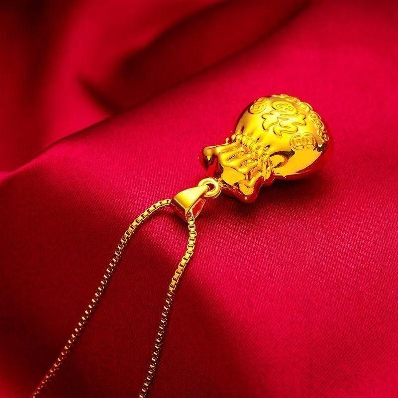Gold Coin Pendant Box Chain Necklace - Unisex Lucky Bag Jewelry