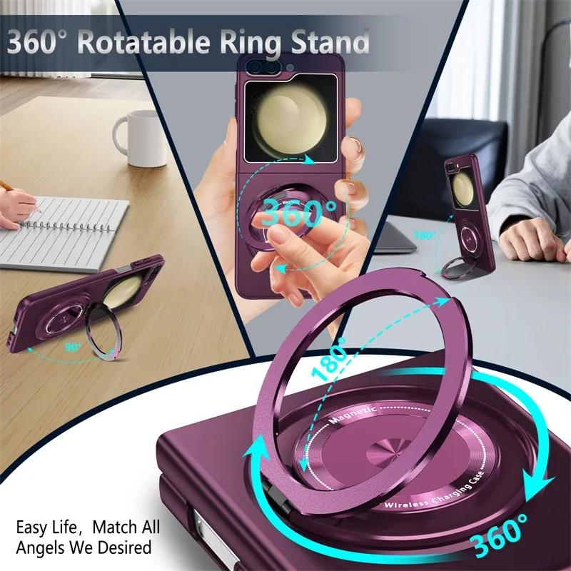 360° Magnetický prstenový stojánek Pouzdro na telefon pro Samsung Galaxy Z Flip 6 5 4 3 Flip5 Flip4 Flip6 Držák Ochranný kryt z tvrdé skořepiny