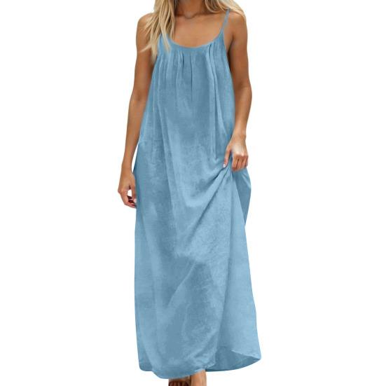 Abito estivo da donna con spalline sottili, senza maniche, schiena scoperta, maxi, ampio, fluttuante, per vacanze al mare