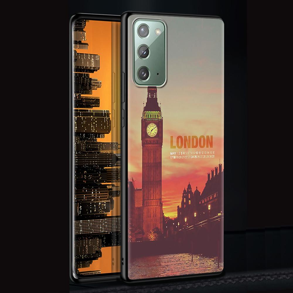 Drapeau Royaume-Uni Londres Étui pour Samsung Galaxy Note 20 Ultra 10 Lite 9 8 A12 A52 A51 S20 FE A50 A21s Noir Coque de Téléphone Souple