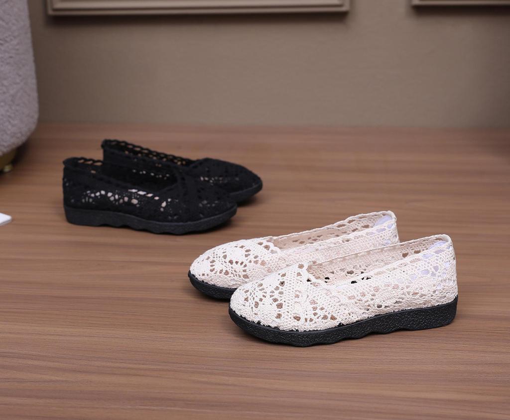 Women's Ethnic Style Mesh Lace Flat Shoes - Breathable & Comfortable