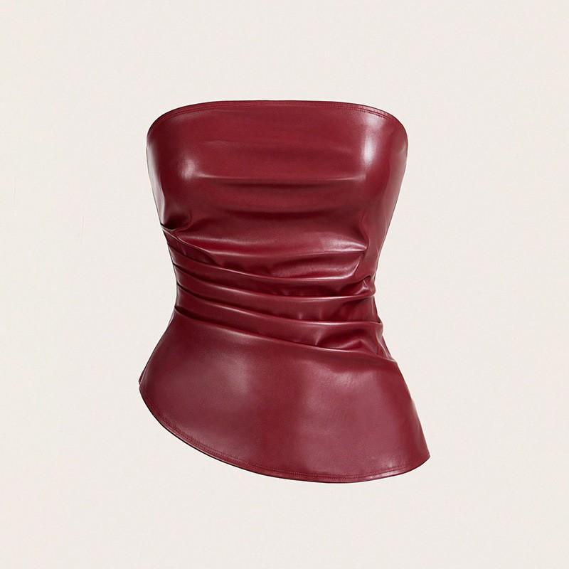 Womens Sexy Sleeveless Fitted PU Leather Corset Top Streetwear Party Clubwear