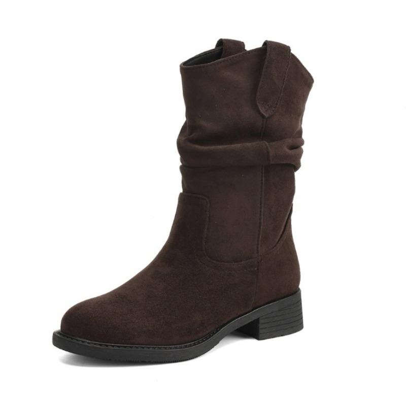 Fashion Suede Women Mid Heels Short Boots Fad Retro 2025 New Shoes Elegant Chelsea Snow Boots Winter Classical Pumps Dress Zapatillas
