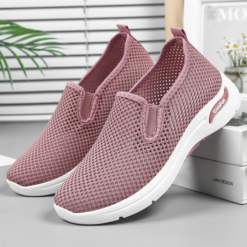 New Women Sports Shoes with Soft Soles Lightweight Non Slip Mesh Breathable Casual Shoes One-foot Wear with Perforated Comfortab