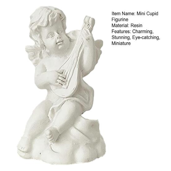 2 Pcs Mini Cupid Figurine Small Resin Cherubs Playing Musical Instrument