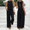 Damen 2-teilige Outfits Sommer Ärmellos Bindeband am Rücken Oberteil und Weite Beinhosen Sets Lässig Urlaubs Loungewear Passende Sets