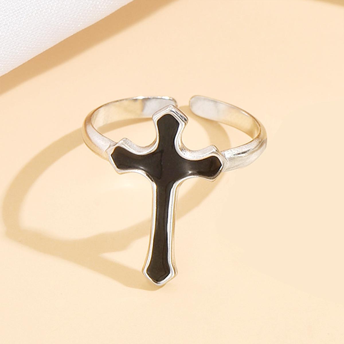 Retro Punk Black Cross Stainless Steel Enamel Ring