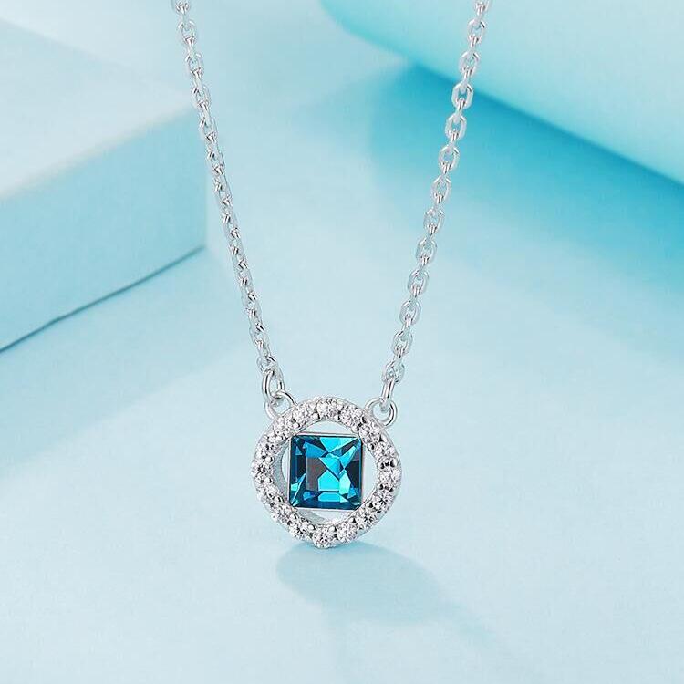 Fashion Dream Blue AAAA Zircon Charm Necklace Women's Silver Clavicle Chain Necklace 925 Sterling Silver Women's Necklace