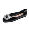 Fashion Black/Red Japanned Leather Flats Woman Crystal Buckle Shoes Ladies Square Toe Ballets Female Slip On Lofers Brides Wedding Shoes