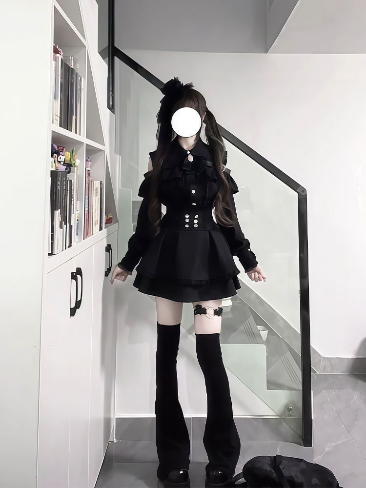 Japanese Lace Edge Design Off-the-shoulder Shirt Girl Sweetheart Encounters Landmine Temperament Suit High-waisted Skirt