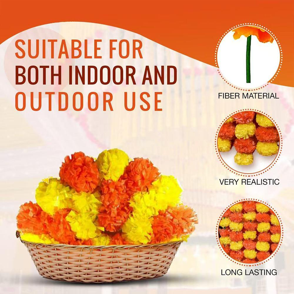 Runtowo 5 Stück 150 cm Künstliche Ringelblumen Girlande Künstliche Blumen für Diwali Allerseelen Halloween Hochzeitsfeier Dekoration