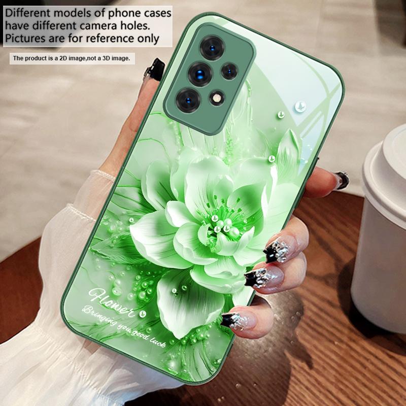 Blooming Blue Flowers For Samsung A73 72 71 A70 56 55 54 A53 52 51 50 42 A35 A34 33 32 31 26 25 24 23 22 30 Glass Phone Case