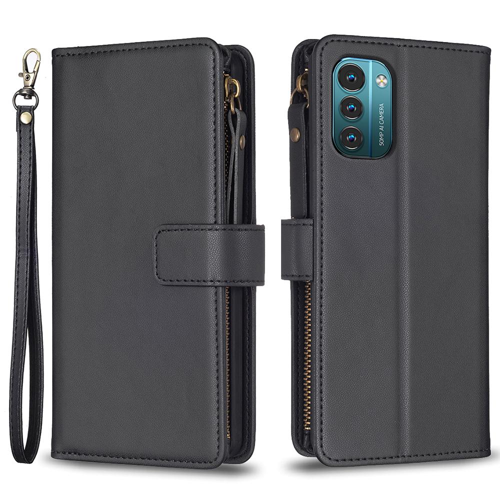 

BF Style-19 для Nokia G21/G11 4G Чехол для телефона из ПУ кожи, кошелек с карманом на молнии, обложка со стендом Black