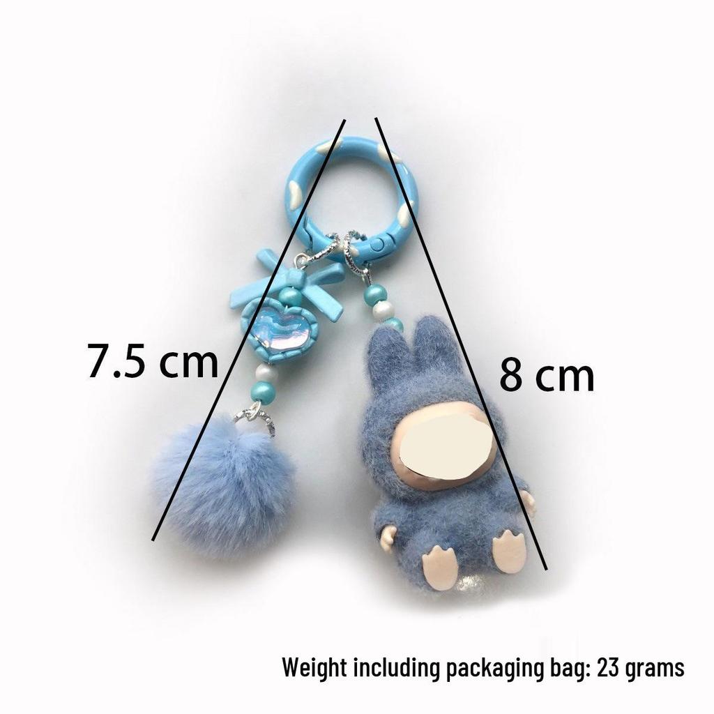 Flocked Labu Labubu Mini Keychain: Cute Grain Stroller Bag & Phone Pendant Ornament