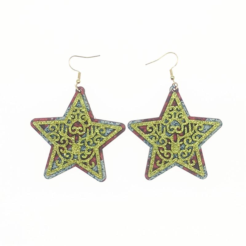 European & American Christmas Wooden Double-Layer Glue Leather Earrings with Hollow Design