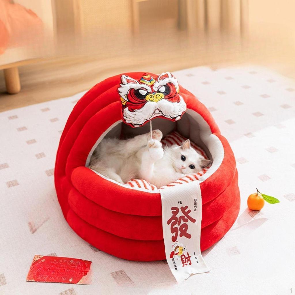 Winter Cat Bed Sleeping Thicken Cushion Semi Enclosed Pet Shelter Portable Hideaway Small