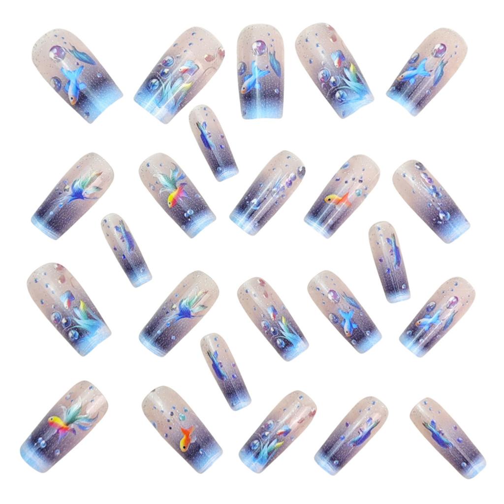 Marine Life Press On Nail 24PCS Blue Dolphins Design Breathable ABS False Nail Comfortable Wear For Parties Weddings Daily Activities