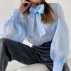 1116 Temperament Fairy French Perspective Bow Mesh Top Women's Spring and Summer Bubble Sleeve Pullover Shirt Wholesale