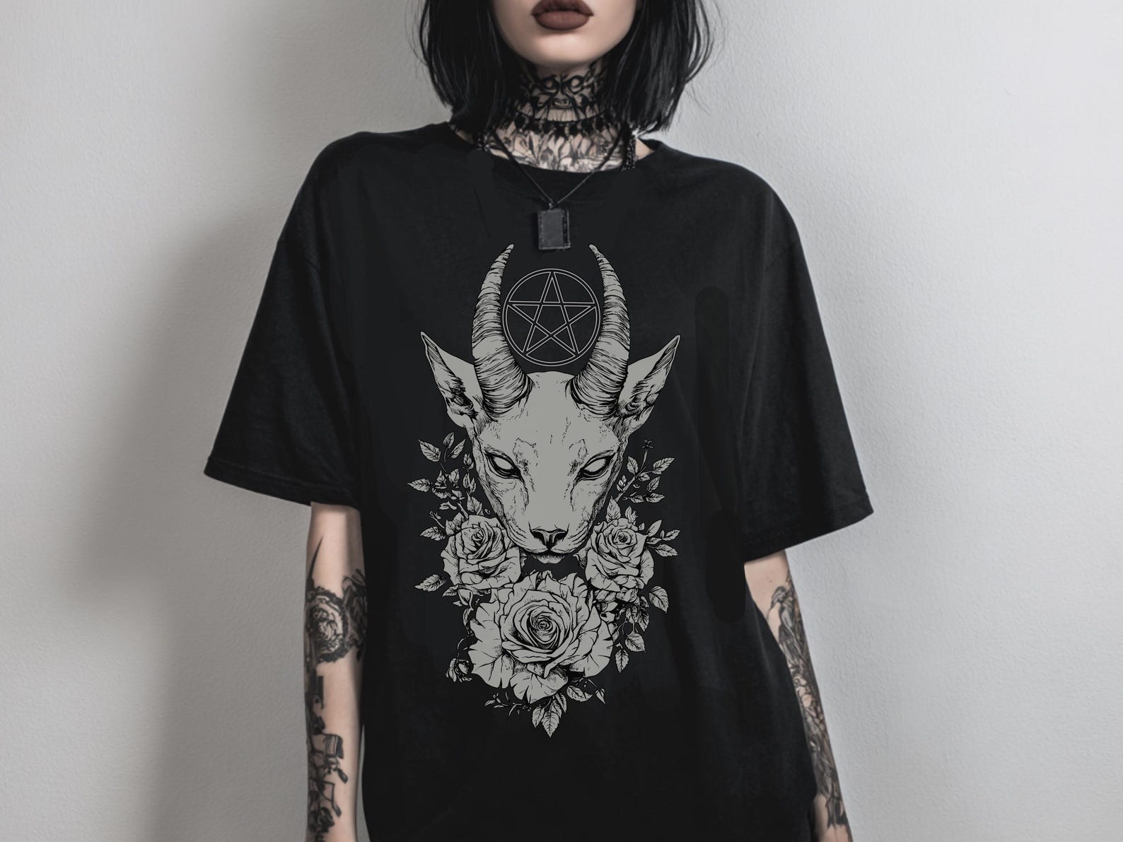 Occult Cat Pastel Goth T-Shirt, Gothic Graphic Shirt, Alt Emo Top, Floral Witchy Shirt, Punk Grunge Clothing, Gothic Clothes, Gift For Her M