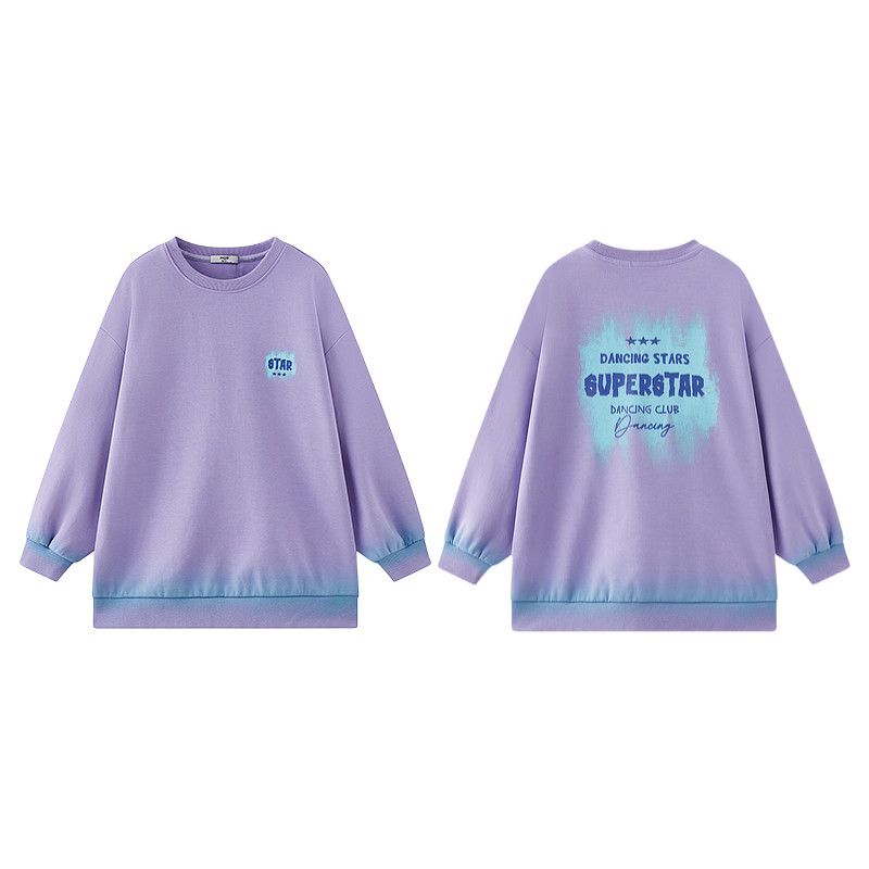 Mqd Children s Clothing Boys  Round Neck Sweatshirt Autumn New Korean Style Street Dance Loose Trendy Cool Color-Blocking Sweatshirt Electric Purple 150
