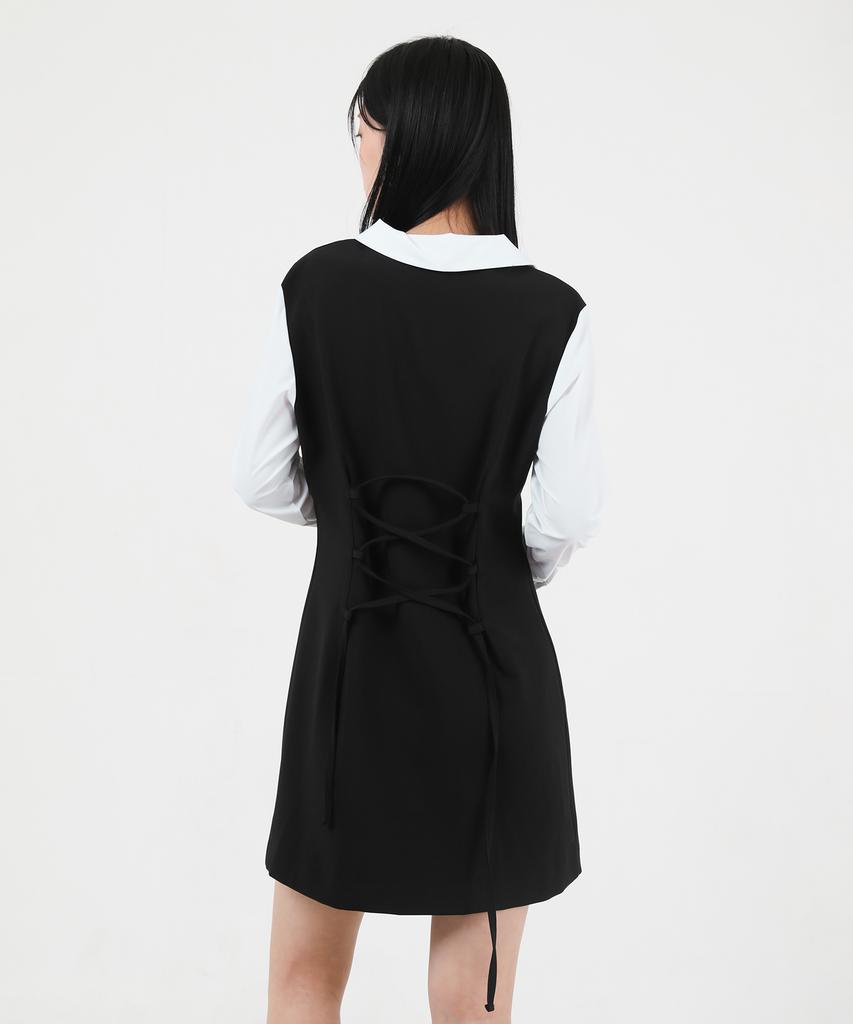Catharsis Contrast Corset Collar Dress Black One Size