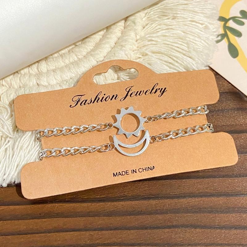 2Pcs/set Stainless Steel Simple Hollow Love Sun Moon Chain Bracelets Temperament Ins Chain Ladies Couple Card Bracelet