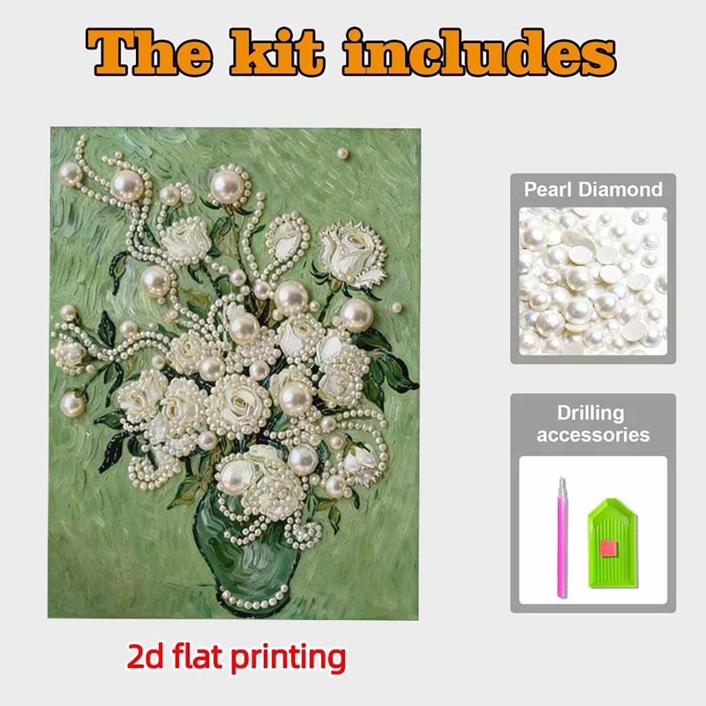 DIY Flower Pearl Art Painting for Home Wall Decor Pearl Gem Paintings Picture Arts Craft  for Adults/Beginners Gift Idea Home Decor Without Frame