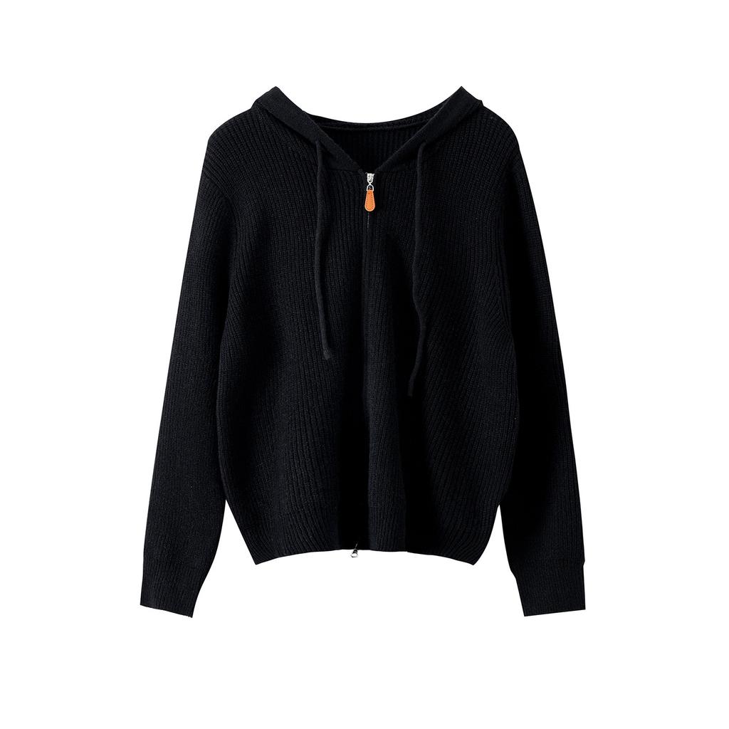 Large Size Women's Hooded Sweater Cardigan Autumn and Winter New Lazy Wind Loose Knitted Top 343338