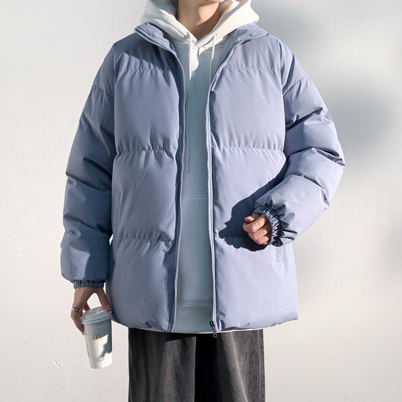 

Зимняя утепленная хлопковая одежда мужская стойка воротник хлебная одежда однотонная свободная большого размера хлопковое пальто 8XL светло-синий