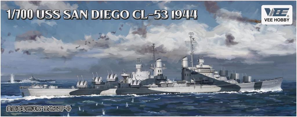 Vee Hobby Maßstab US Navy Leichter Kreuzer San Diego 1944 Standard Edition Plastikmodellbausatz VEEV57012 1/700 CL-53 (Farbig)