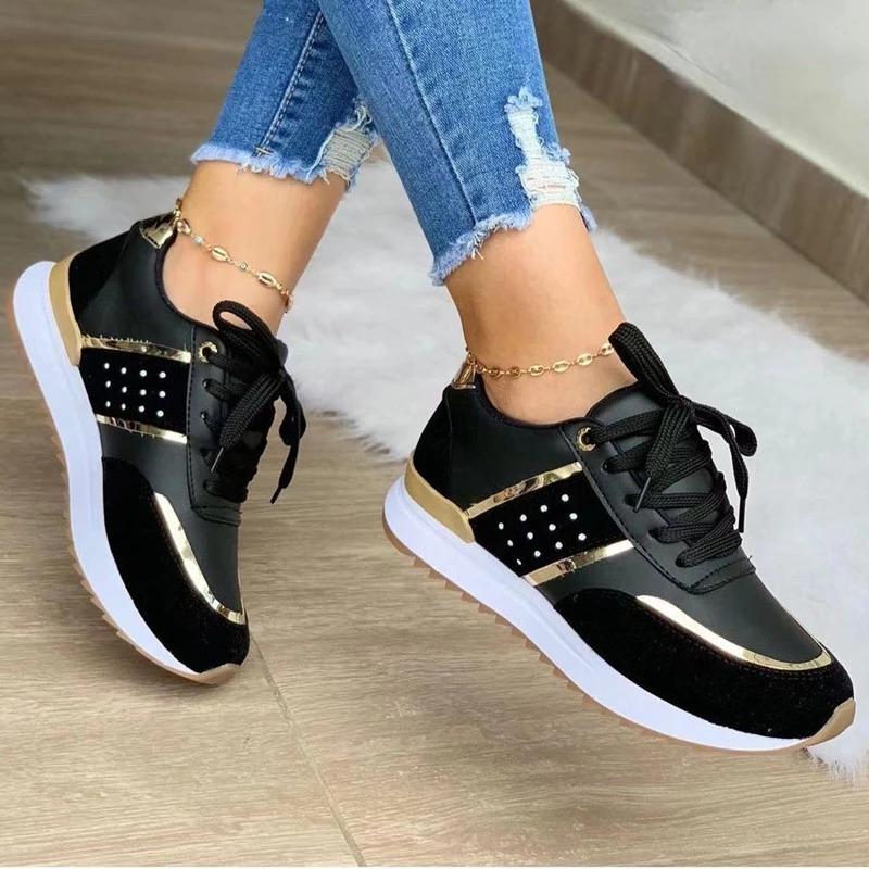 New Women Sneakers Platform Shoes Leather Patchwork Casual Sport Shoes Ladies Outdoor Running Vulcanized Shoes