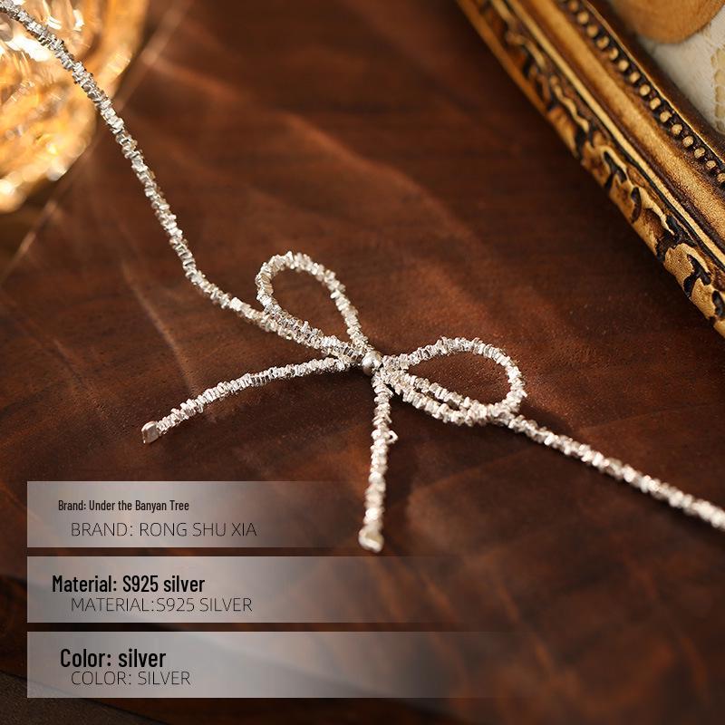 Banyan Tree S925 Silver Bow Necklace - Exquisite Korean Clavicle Chain for Women