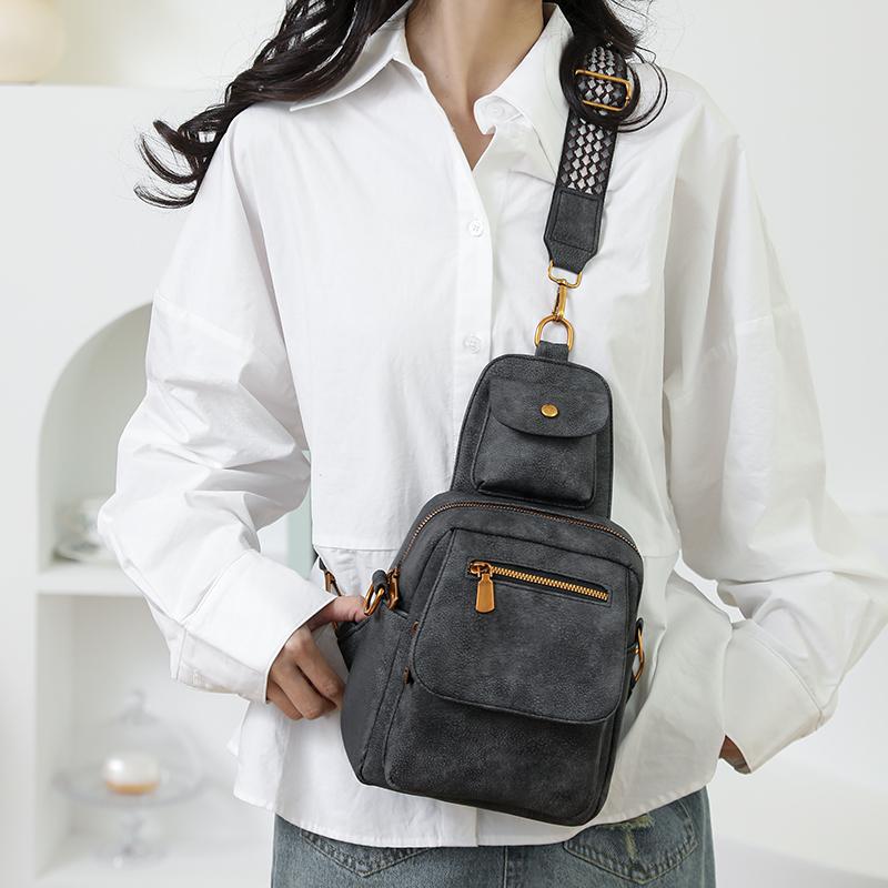 PU Umhängetasche Damen Retro Einfarbig Rucksack Pendler Brusttasche