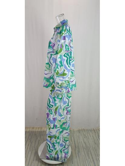 2026 Spring European & American Floral Print Long Sleeve Shirt and Loose Pants Fashion Set