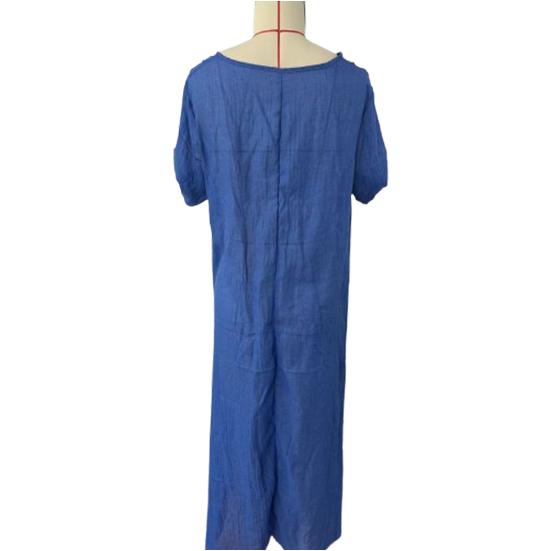 Womens Summer Maxi Dresses CV Neck Short Sleeve A-Line Dress Casual Solid Color Long Dress