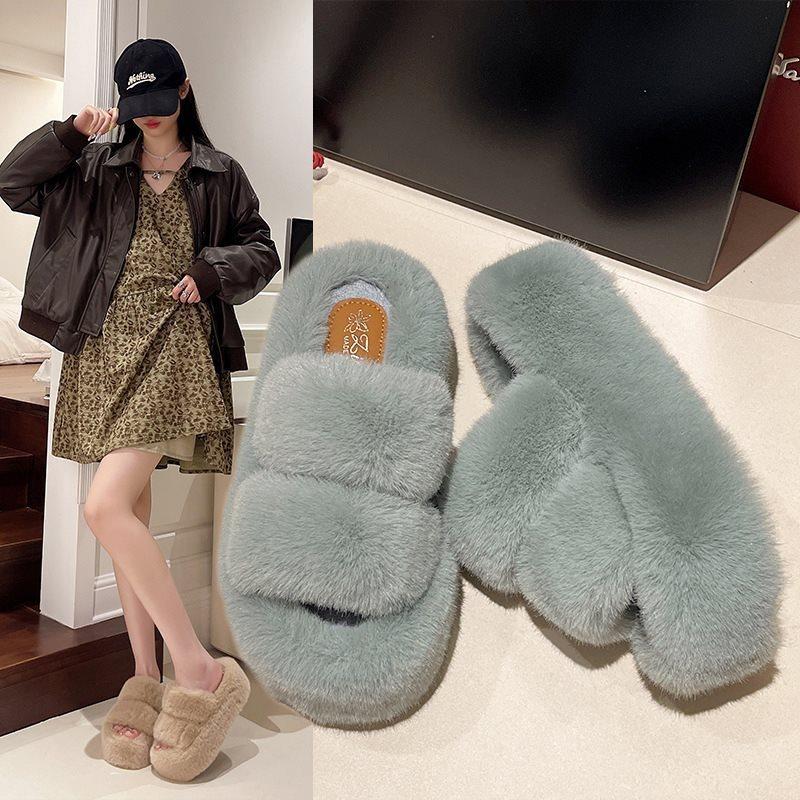 Un mot nouvelles pantoufles moelleuses pour femmes pantoufles d'extérieur tendance polyvalentes semelle épaisse augmentée grande taille 2025 coton version coréenne courtes
