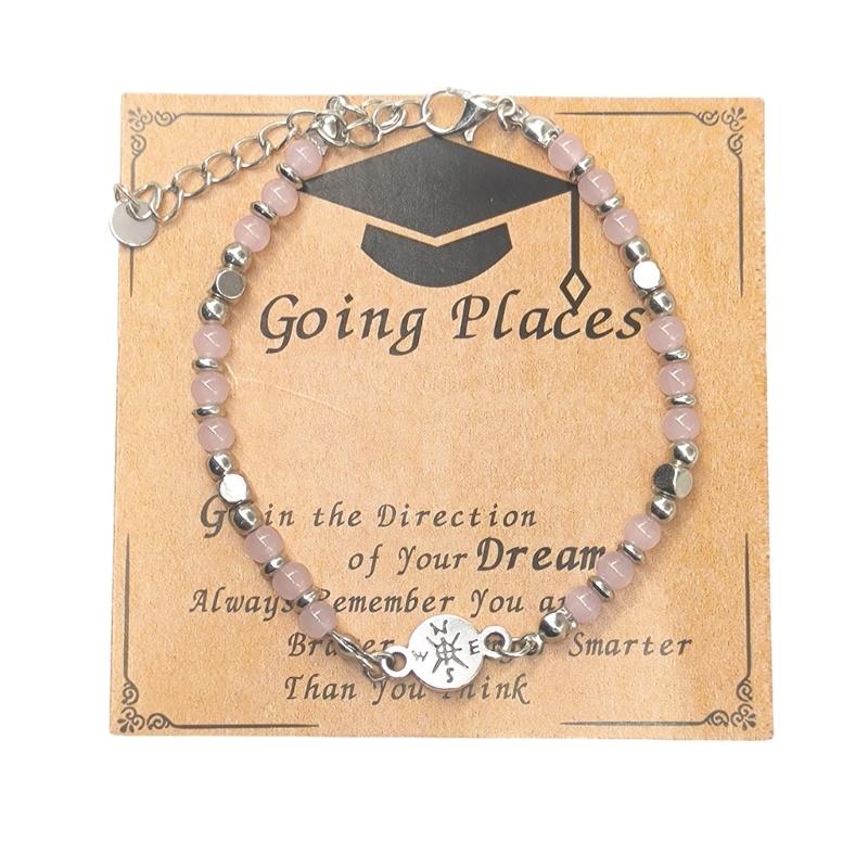 Adjustable Graduation Bracelet For Stone Bead Jewelry Gifts Set for College Friend Commemorative Keepsakes With Box