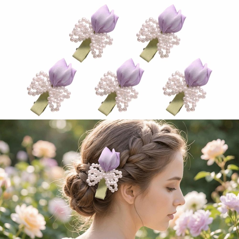 Sweet Tulip Pearl Hairpin Premium Sense Bangs Side Headdress Pearl Bowknot Hair Clip  Daily Wear