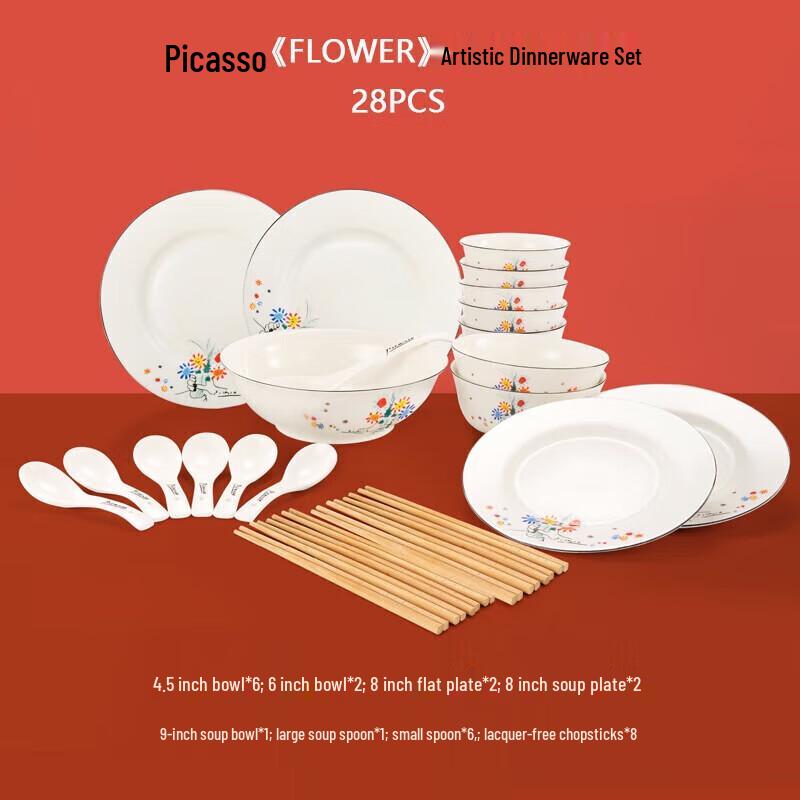 Picasso Flower of Friendship Nordic Ceramic 28-Piece Dinnerware Set