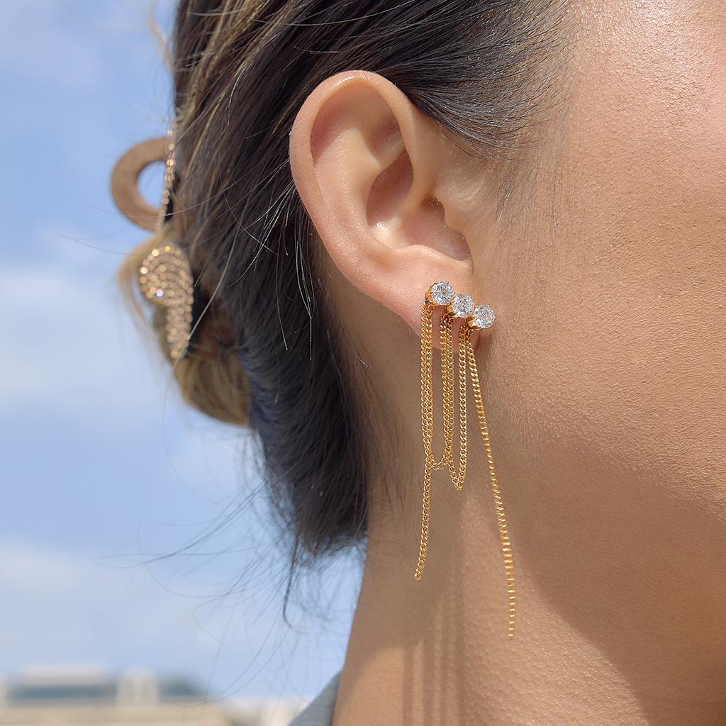 Yori Delicate Cubic Zirconia Drop Tassel Earrings 18K PVD Plated Stainless Steel Charm New Arrivals Daily Jewelry Gift