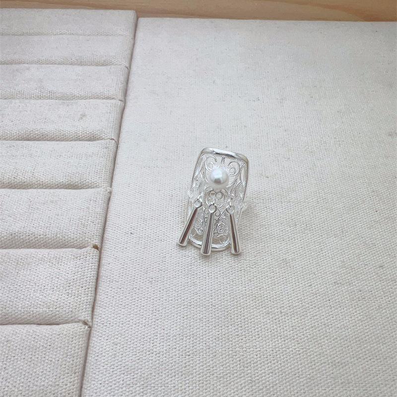Geometric Pearl Square Open Ring for Women - Trendy and Elegant Adjustable Open