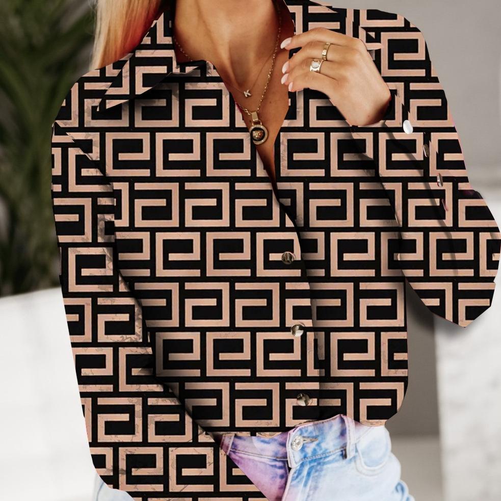 Women's Summer Blouse Casual Slim Button Long-sleeved V-Neck Khaki Shirt Women Fashion White Elegant Shirts Female Clothing