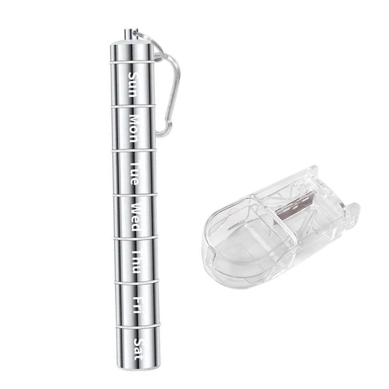 Small Portable Pill Case Keychain Waterproof Metal Pill Holder Tube with 7 Compartments for Emergency Mini Pill Organizer