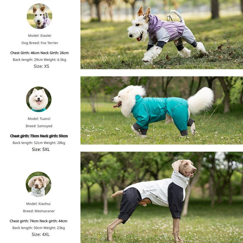 Waterproof Softshell Dog Raincoat 4-Leg Full Coverage Outdoor Jacket for Small Medium Large Dogs Lightweight Adjustable Pet Coat