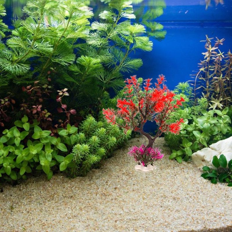 Aquariums Decoration Realistic Green Plant Artificial Moss Tree with Base for Fishtanks Home Use and Office Desk Decors