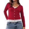 European & American Cross-Border Fashion Versatile V-Neck Button Lace Patchwork Long Sleeve Women's Top 2025.