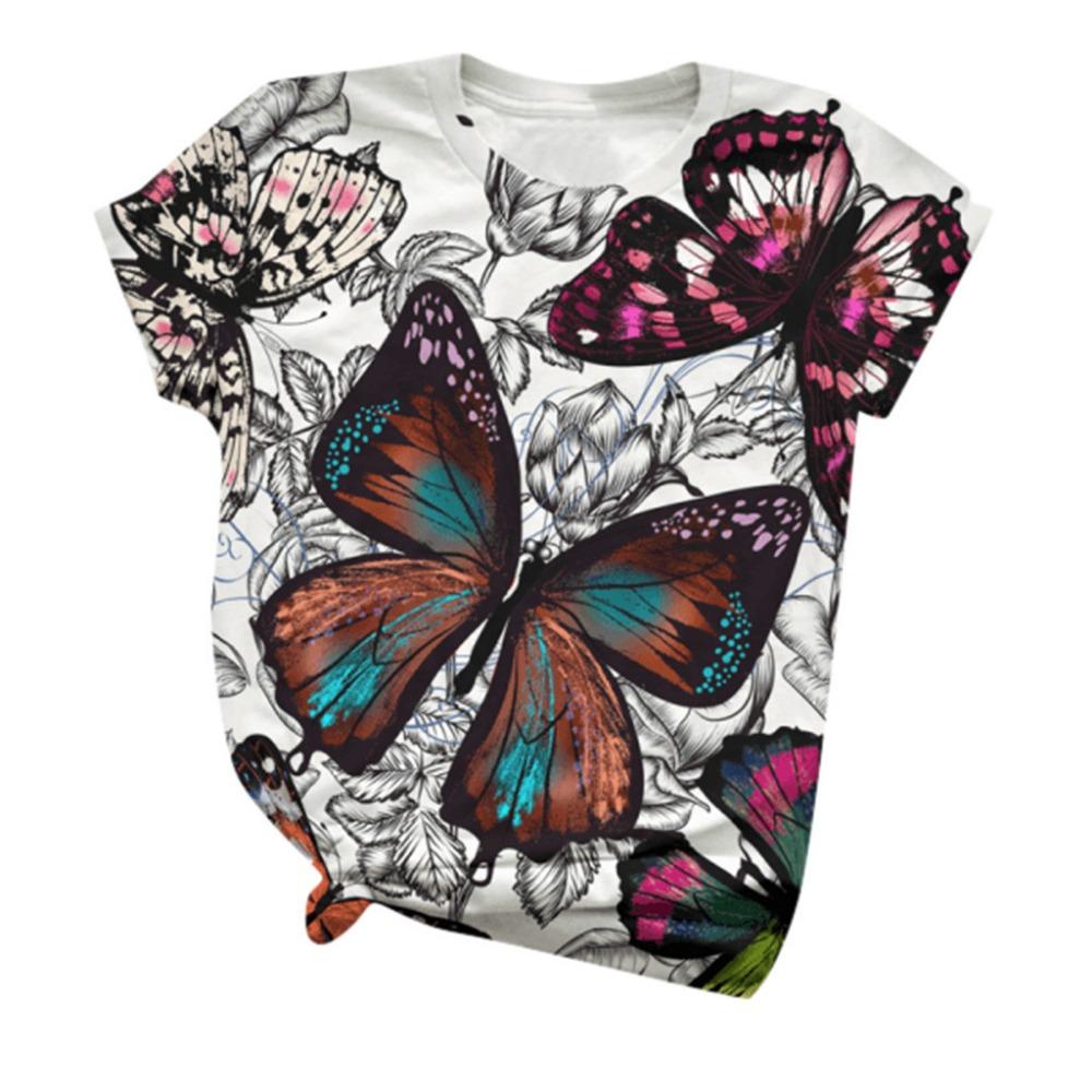 

Футболка с принтом бабочки 3D Harajuku, повседневная футболка с коротким рукавом и круглым вырезом, женские футболки с цветочным принтом, женская одежда больших размеров, лето 160